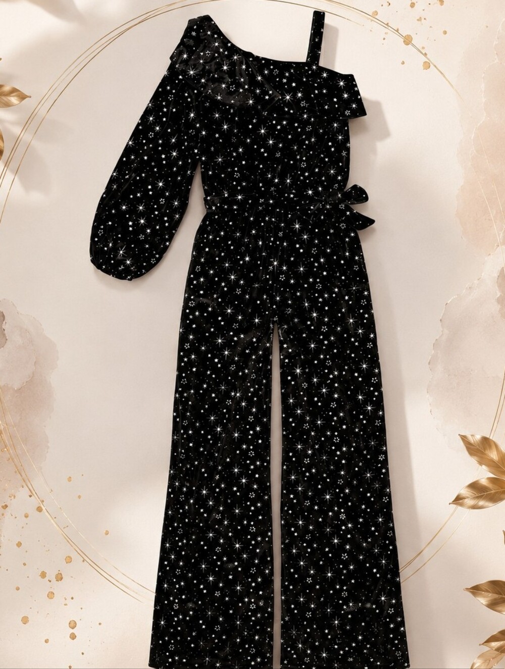 Justice Black Glitter One Shoulder Pantsuit Size 7/8